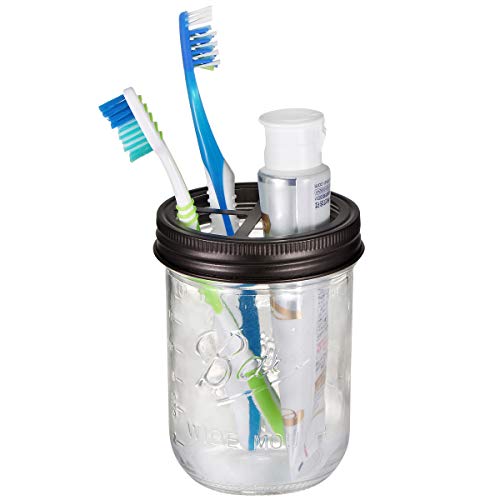 [Wide Mouth Only] Mason Jar Toothbrush Holder Lid - Rustproof 304 Stainless Steel - For Ball Mason Jar Or Any Pint. Jar - Farmhouse Decor Bathroom Accessories Set/Bronze,2-Pack (Jars Not Included) #TOP4