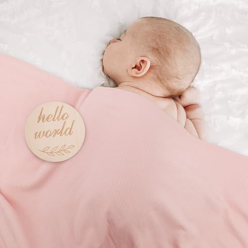 Image of DRESHOW BQUBO Baby Girl Newborn Receiving Blankets with Bow Hat Headband Wooden Birth Announcement Card Set Newborn Baby Swaddle Wrap Set Warm Shower Gift