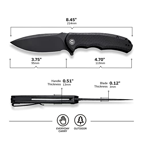 Civivi Folding Pocket Knife- Praxis Flipper Liner Lock Knife, 3.75" Black Stonewashed Blade With Micarta Handles, Reversible Clip For Everyday Carry Outdoor Use C803G #TOP2