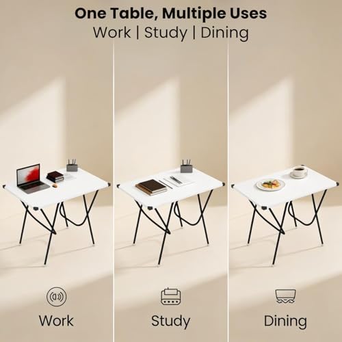 Image of Mighty Home Multipurpose Foldable Study Table | Laptop Desk for Home & Office | 2-Seater Dining Table | Portable Design | Safe Corner Protection | Engineered Wood Top & Metal Frame | Pearl White