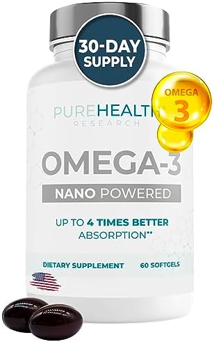 PUREHEALTH RESEARCH Nano Omega 3 Mini Softgels - Omega 3 Fatty Acid Supplements- Burpless Fish Oil, Epa Dha Omega 3 Supplement - Nano Powered Omega 3 with DHA, EPA- Non-GMO Omega Fish Oil 60 Soft Gels