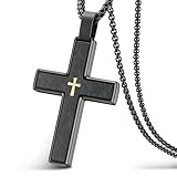 Cross Necklace for Men and Women 304L Stainless Steel Durable Snag-Free 25.5" Box Chain with Reinforced Clasp Christian Jewelry Gift for Dad/Son/ Husband /Loves/Friends on Easter/Birthday/Father's Day