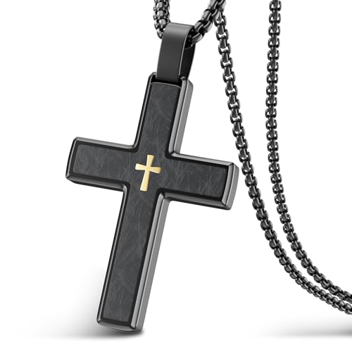 Cross Necklace for Men and Women 304L Stainless Steel Durable Snag-Free 25.5" Box Chain with Reinforced Clasp Christian Jewelry Gift for Dad/Son/ Husband /Loves/Friends on Easter/Birthday/Father's Day