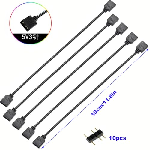 RUNCCI-YUN 5 piezas Cable Divisor ARGB 5 V 3 pines,Extensión 3 pines Hembra a Hembra fan splitter ARGB para ventiladores RGB de PC y tiras LED (30 cm,negro) - imagen 2