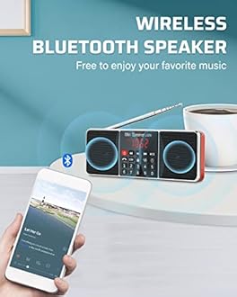PRUNUS J-288 Portable Radio AM FM with Bluetooth Speaker, Sleep Timer, Power-Saving Display, Ultra-Long Antenna, AUX Input & USB Disk & TF Card MP3 Player, NO Manual Preset