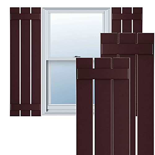 17 1/8"W x 35"H True Fit PVC, Three Board Spaced Board-n-Batten Shutters, Wine Red (Per Pair - Hardware Not Included)