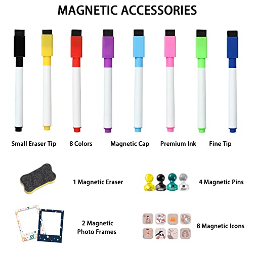 Magnetic Dry Erase Board For Fridge, Homidek 12"X8" Small Magnetic Whiteboard For Refrigerator With 5 Markers, 1 Eraser, 4 Pins, 8 Icons, 2 Photo Frames #TOP1