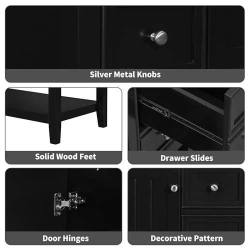 Image of Favfurish 36 inch Bathroom Vanity with Ceramic Sink,Undermount Single Basin Bath Vanity Set w /Soft-Close Door and 3 Drawers,Modern Freestanding Storage Cabinet w /Open Shelf,Solid Wood Frame,Black