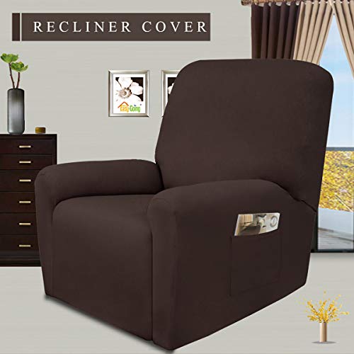 Image of Easy-Going 4 Pieces Microfiber Stretch Recliner Slipcover - Spandex Soft Fitted Sofa Couch Cover, Washable Furniture Protector with Elastic Bottom for Kids,Pet (Recliner,Chocolate