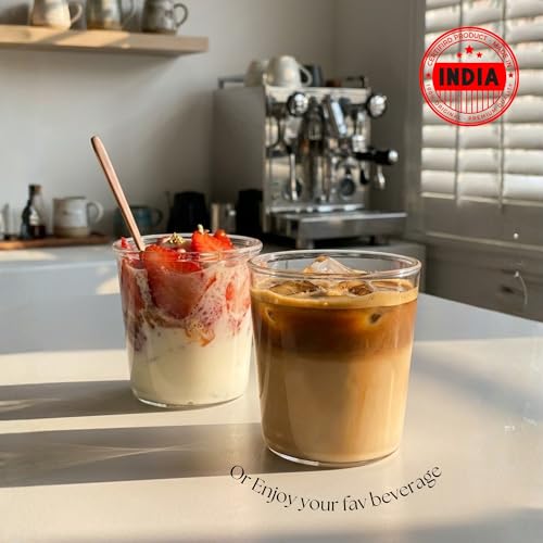 Image of PEBELLIFEWARE Aesthetic Glass Coffee Mugs (Set of 2) - Premium Borosilicate Clear Drinking Glasses U-Shaped 280ml for Coffee, Matcha, Smoothies - Microwave & Dishwasher Safe