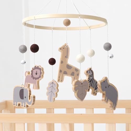 Image of Baby Mobile Crib, Baby Mobile for Crib Nursery Wooden Mobile Gender Neutral for Boys and Girls Hand-Crocheted Mobile, Ceiling Mobile Presents for Newborns - Wild Animals Theme