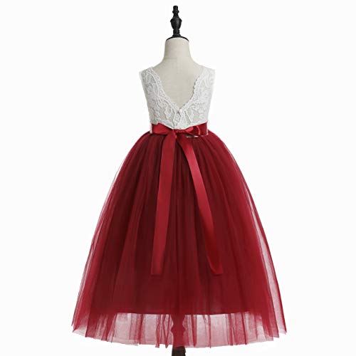 Glamulice Sleeveless Flower Girl Dress A-Line Straight Tutu Tulle Backless Princess Puffy Lace Dresses Fancy Party Gown4