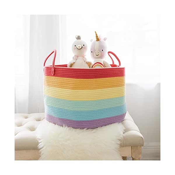 OrganiHaus Regenbogen-Baumwollseil-Aufbewahrungskorb mit Griffen 38x45 | Bunte Dekoration zur Aufbewahrung von… – Bild 5