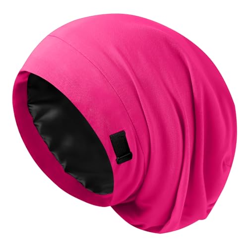 Image of ZHENSILK Silk Bonnet for Sleeping Women, Adjustable Silky Satin Lined Sleep Cap, Silk Hair Wrap Slouch Beanie Hat