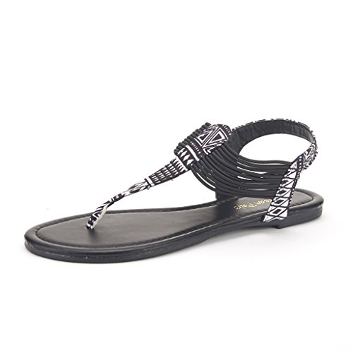 DREAM PAIRS Spparkly Women's Elastic Strappy String Thong Ankle Strap Summer Gladiator Sandals Black Multi Size 5
