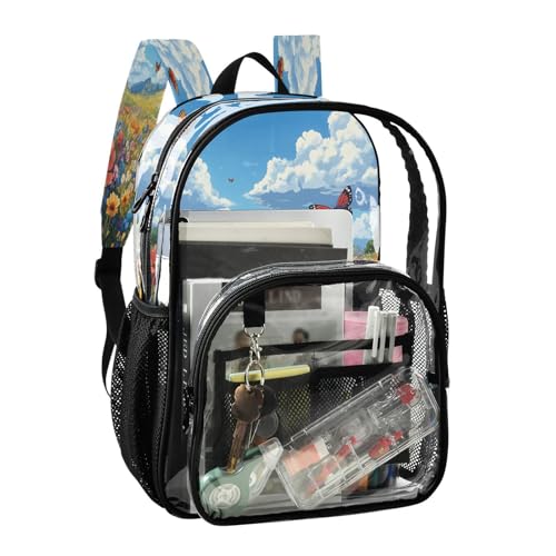 Colorful Wildflowers Meadow Clear Backpack - Stadium Approved Large 15.7-inch Waterproof Transparent Bag for Sports, Concerts, Work, Travel#412
