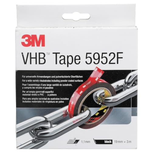 3M VHB 5952F Montage Klebeband doppelseitig - starke und dauerhafte Verbindung von Metallen pulverbeschichteten Lacken Glas versiegeltem Holz ABS - 19mm x 3m Schwarz Dicke: 1.1mm (1-er Pack)