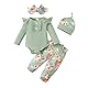 LUVCES Neugeborenes Baby Mädchen Kleidung Kleinkind gerippt Ruffle lange Ärmel Strampler+ Floral Hosen+ Stirnband Cute Fall Outfit Set 4Pcs Grün1 0-3 Monate