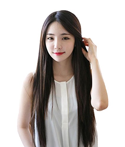 SuperWigy Fashion Cute Girls' 26" Long Straight Heat Friendly Hair No Bangs Party Wig (Dark Brown)