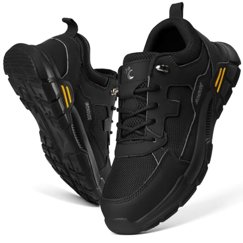 IRONDUDE Composite Toe Shoes for Men Black Steel Toe Shoes Comfortable Non Slip Work Shoes for Protection Against Accidents or Injury Breathable Lightweight Construction Safety Sneakers Puncture Proof