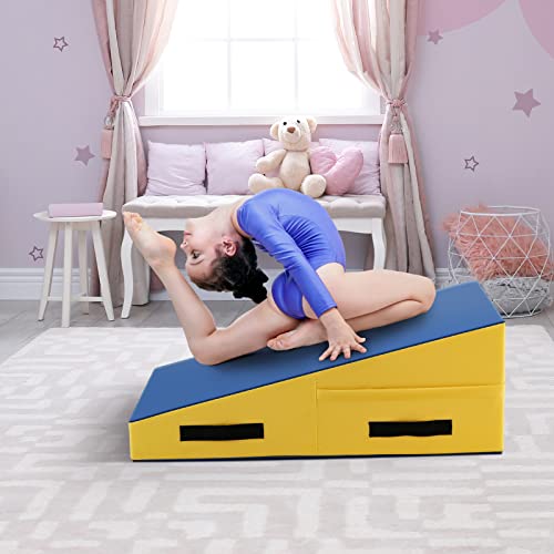 Giantex Incline Gymnastics Mat Wedge Folding And Non-Folding Gymnastics Gym Fitness Skill Shape Tumbling Mat For Kids Play Home Exercise Aerobics (Blue/Yellow/Non-Folding) #TOP7
