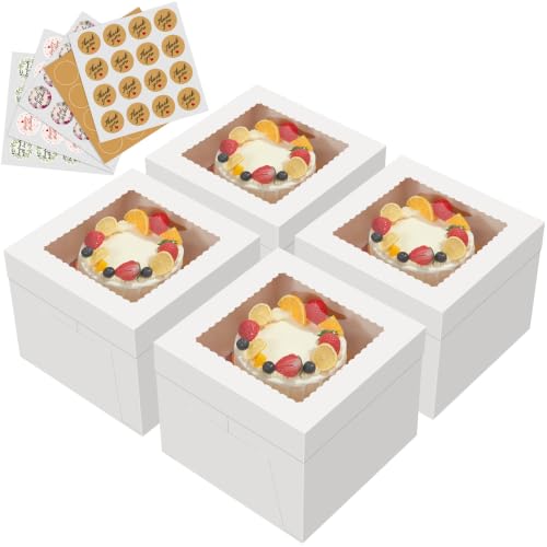 Kootek 4 Pack Cake Boxes 10 inch, 10x10x8 Tall Cake Box with Clear Window