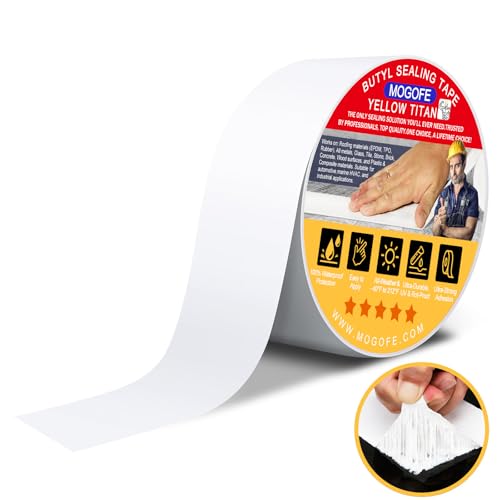 RV Roof Sealant Tape White, MOGOFE 1.5 Inch x 50 Feet RV Repair Roof Sealer Seal Tape UV-Resistant Waterproof Sealant Tape for RV Repair, Camper, Trailer, Boat Sealing, Leaking Roof, Window