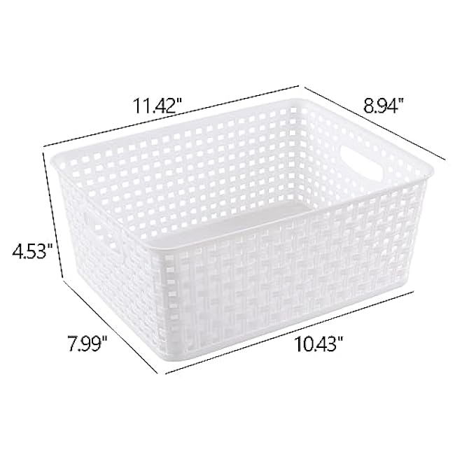 Gloreen White Plastic Basket, 8 Quart Weave Storage Baskets, 4 Packs