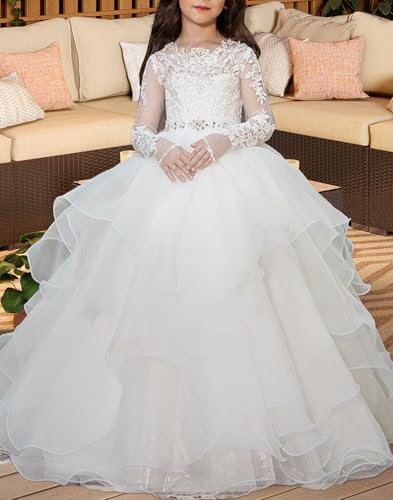 Tulle Flower Girl Dress Lace Applique Pageant Dress for Girls First Communion Dress Princess Ball Gowns Party3