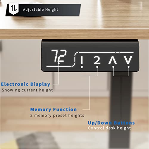Yeshomy Height Adjustable Electric Standing Desk 55 Inch Computer Table, Home Office Workstation, 55In, Black Leg/Natural Top #TOP4