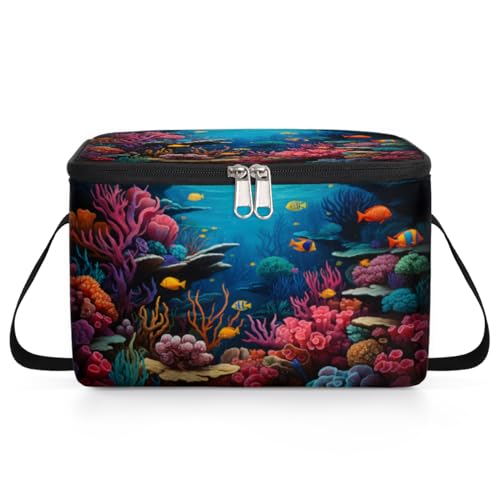 GzLeyigou Under the Sea World Lunch Bags for Women Men 9 Cans, Hot & Cold Food Delivery Bag Insulated Grocery Bag Insulated Lunch Box Coral Fish Cooler Bag for Office Work Picnic Beach