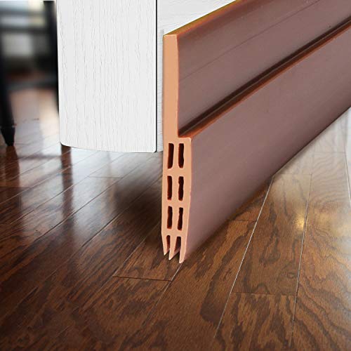 BAINING Door Draft Stopper Sweep, Silicone Door Seal Strip, Under Door Noise Blocker, with 3M VHB Adhesive Backing, 2' W x 39' L, Brown