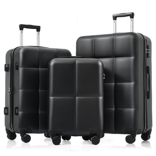 Airline Certified 3-Piece Hard Shell Luggage Set with Spinner Wheels and Cup Holder, Lightweight Suitcase Collection for Travel (Black + ABS)