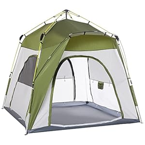 Outsunny Instant Automatic Camping Tent w/ 4 Doors and 4 Windows, Outdoor Easy Pop Up Tent, Portable Backpacking Dome Shelter, 4 Person