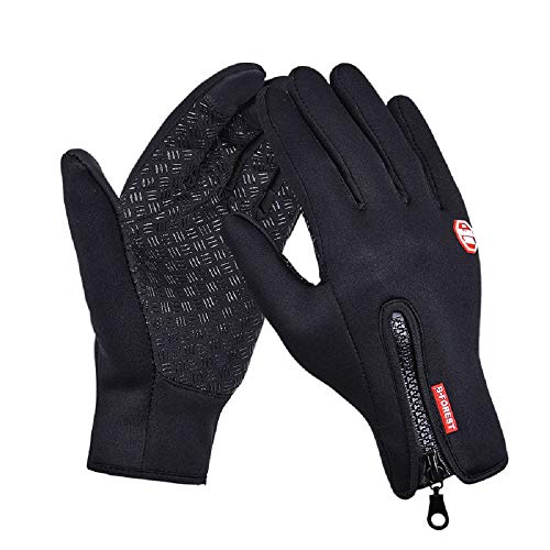 QS_Go guantes de hombre Guantes con cremallera guantes de esqui guantes ski guantes para nieve guantes snow guantes caballero Cálidos Guantes Deportivos para Hombres y Mujeres (Negro, XL)
