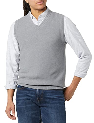 The Knitwear Lab Men's 3D Knitted V-Neck Vest Heather Grey Small