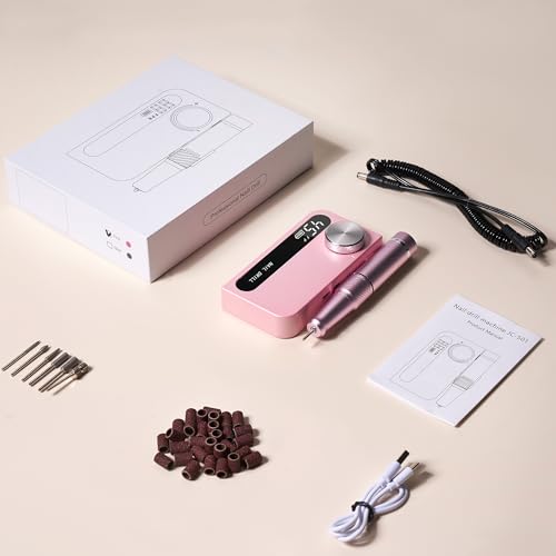 Professional Electric Nail Drill File,Cordless Portable Nail Drill 45000 RPM, Rechargeable Nail Drill Machine for Acrylic Nails Gel Polishing,Nail Kit for Manicure Salon Home（Pink） - Thumbnail 7