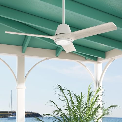 Image of Hunter 52 inch Aeronaut Outdoor Smart Ceiling Fan, LED Light, Remote, White