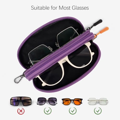 Image of Double Eyeglasses Case Soft Portable Zipper Sunglasses Pouch with Keychain Clip for Men Women