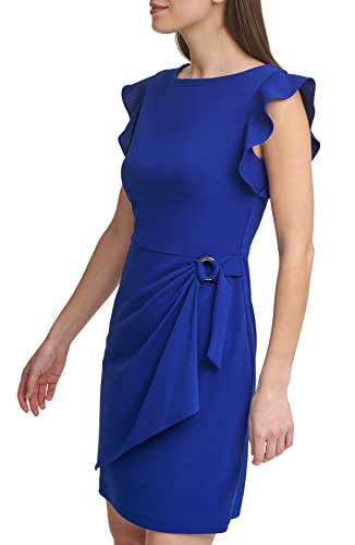 Image of DKNY Women's Flutter Sleeve Faux Wrap Dress with Hardware