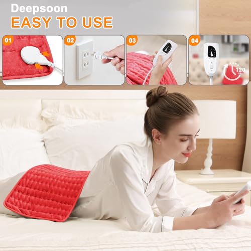 Image of Deepsoon Heating Pad,Electric Heating Pads for Back,Neck,Moist Heating Pad for Abdomen Shoulder Knee Legs,Dry /Moist Heat&Auto Shut Off,Mother's Day Birthday for Men and Women,Red,24x12 Inch