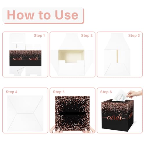 Image of 1 Pack Black and Rose Gold Card Box for Party, 8.7 inch Black Gift Card Box Money Box for Birthday, Wedding, Baby Shower, Retirement, Anniversary, Bridal Shower, Raffle Ticket