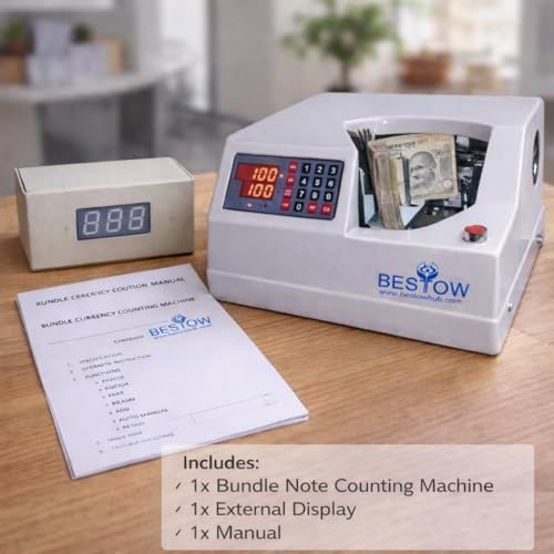 Image of Bestow Heavy Duty Currency Counting Machine | 1500 Notes /Minute High-Speed Note Counter for Bank, Office & Home Use (White)