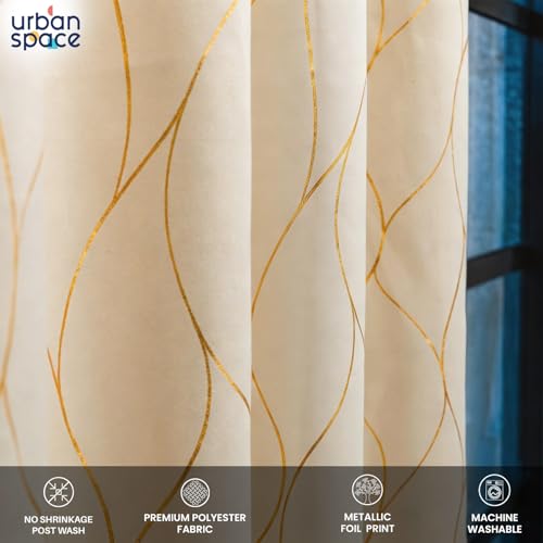 Image of Urban Space 80-85% True Blackout Curtains for Long Door, Gold Foil Printed Blackout Curtains, Blackout Decorative Door Curtain Eyelet with Tieback, 1 Piece Curtain for Living Room(Wave Beige, 8 Feet)