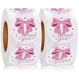 1000 Pcs Pink Bow Thank You Sticker 1.5 Inch Coquette Girly Aesthetic Decal Bowknot Adhesive Seal Label DIY Bow Sticker Roll (Classic)