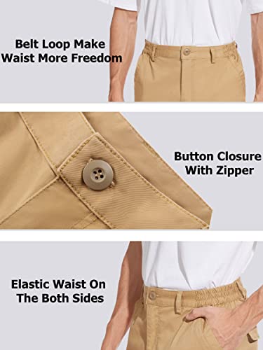 Tacvasen Men's Classic Fit Cargo Shorts Flat Front Golf Short With Elastic Waist Khaki, 32 #TOP5