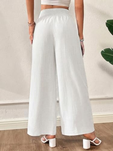 Image of Vogaan White Trousers for Women | Women's Loose Fit Trousers | Women's High-Waisted Wide Leg Pant