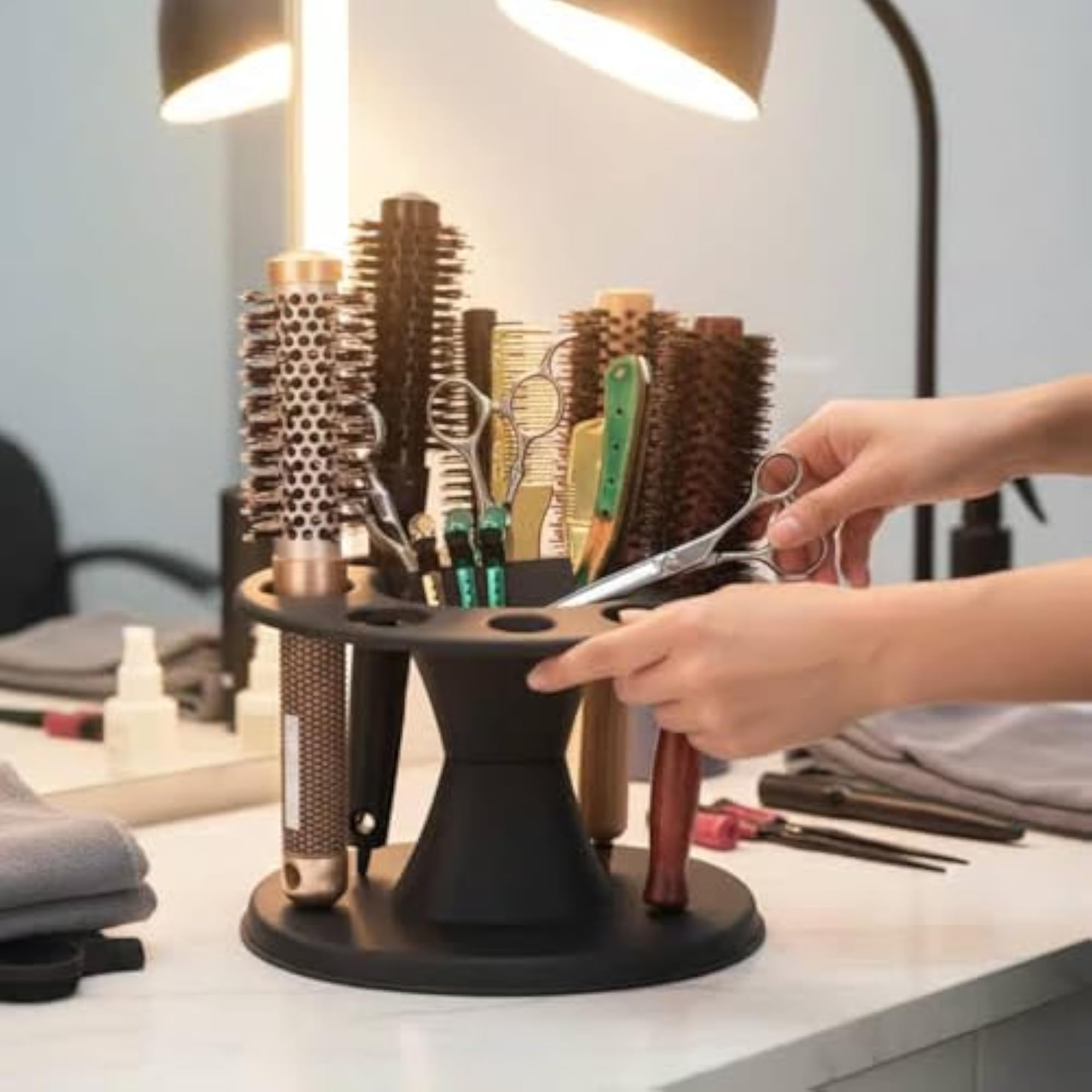 Circular Slots Salon Hair Tool Rack Pedestal Style
