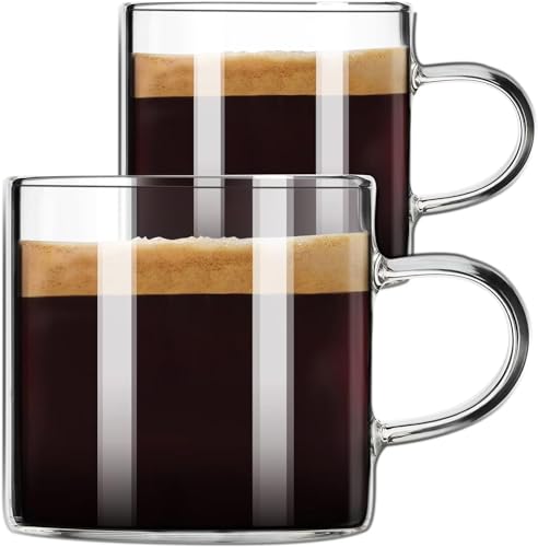 Image of HOUSEWARE Espresso Cups Set, Espresso Shot Glass 150ML, Glass Expresso Small Coffee Cup with Handle, Espresso Accessories for Espresso Machine, Set of (4)