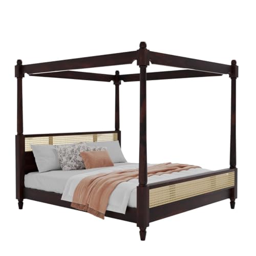 Image of Poster Bed Queen Size for Bedroom | Sheesham Wooden Four Poster Bed Without Storage (Walnut Finish)